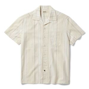 Taylor Stitch - The Short Sleeve Hawthorne in Fog Stripe M Linen Cotton Blend